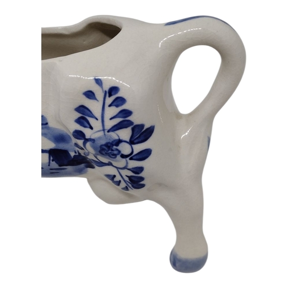 Whimsical Delft Blue and White Ceramic Cow Pitcher - Picture 6 of 15